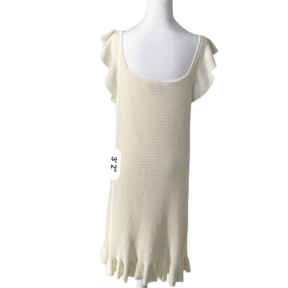 House of Harlow 1960 Cream Knit Ruffle Flutter Sleeve Knee Length Midi Dress L - Picture 14 of 16